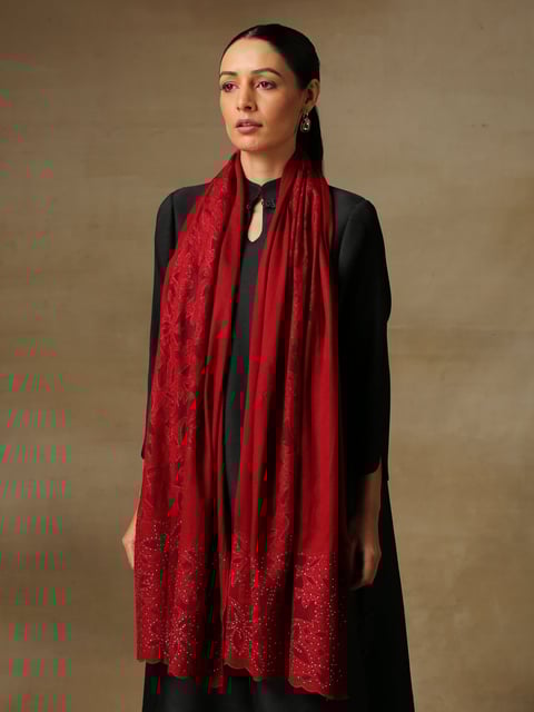 Cutwork Zaywar Stole Red