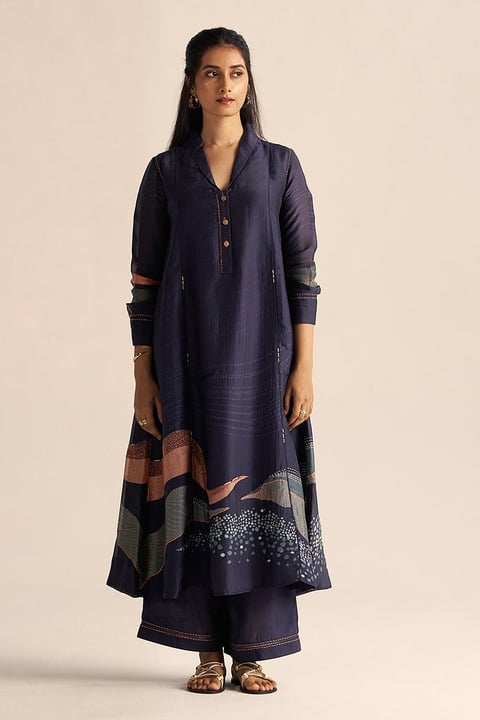 Outer Space Blue Silk Co-ord Set