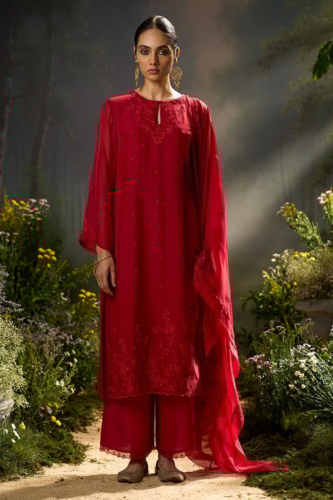 Salsa Red Festive Kurta Set