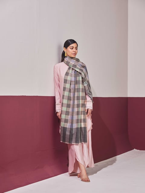 Zari Check Reversibles Pashmina Stole
