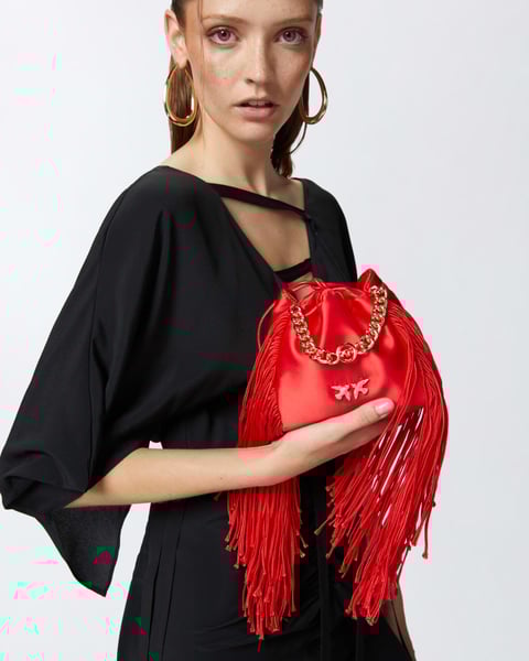 Mini Satin Clutch Bag with Fringes