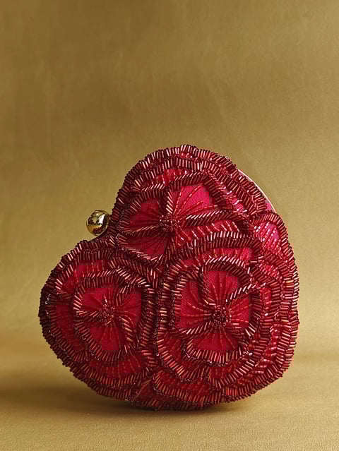 The Floral Heart Bag in Crimson Red