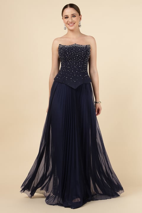 Beaded Mesh Bustier Dress