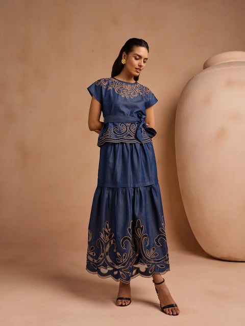 Annie Denim Cutwork Top