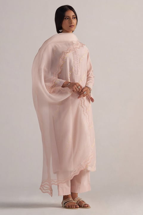 Mauve Chalk Pure Chanderi Kurta Set