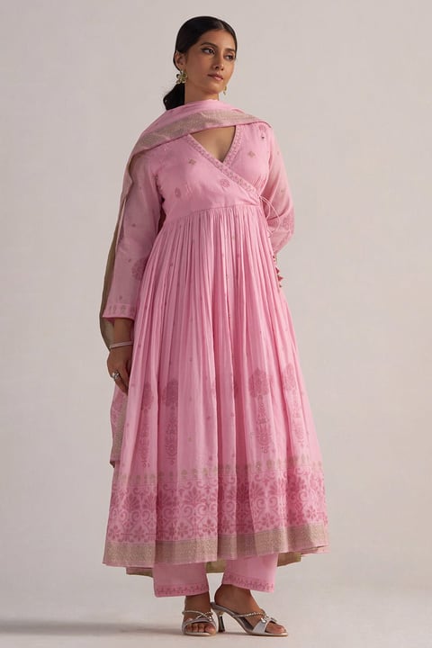 Lilac Sachet Mul-Mul Anarkali Kurta Set