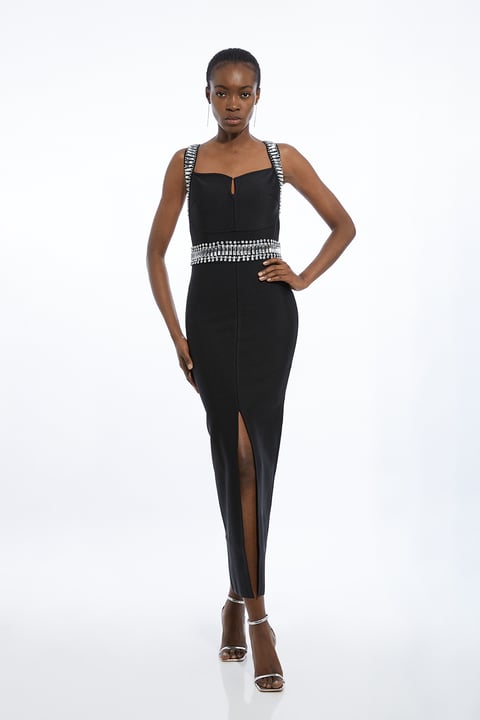Bandage Figure Form Knit Embellished Maxi Dress