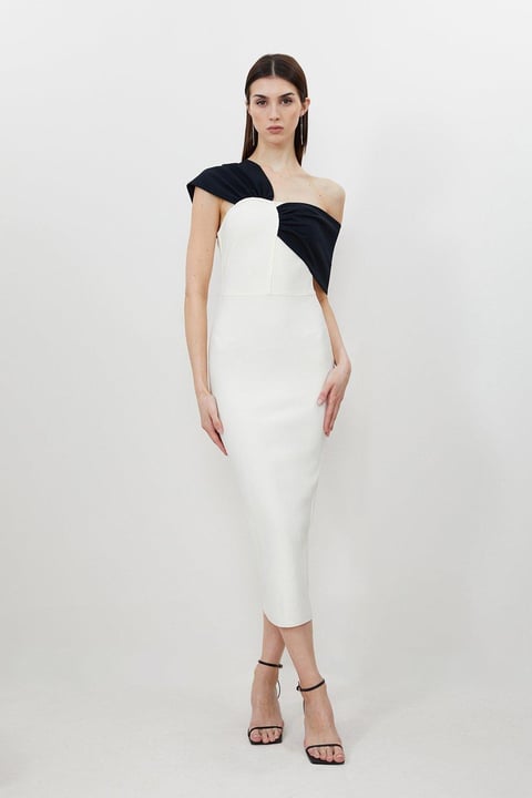 Figure Form Bandage Asymmetric Strap Knit Midi Dress