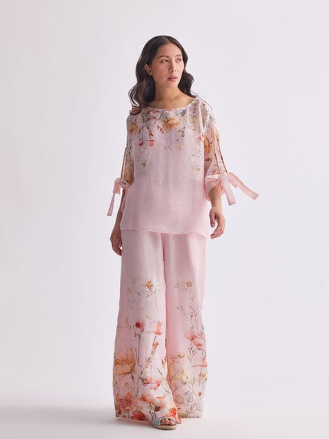 Spring Bloom Gauze Linen Cape and Palazzo Co-ord Set