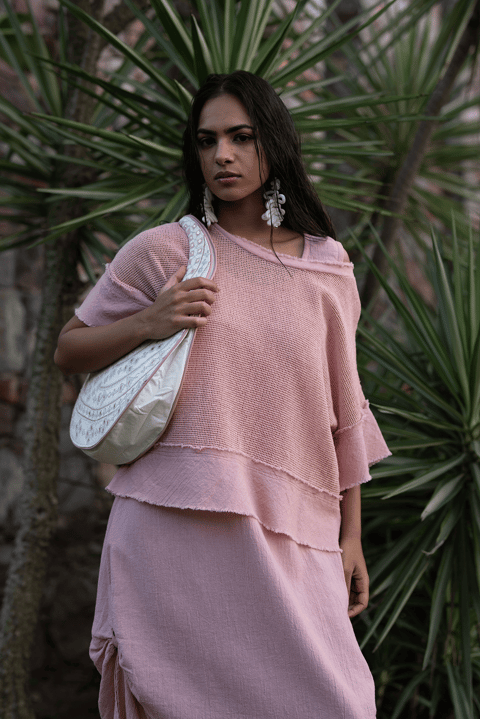 Salmon Pink Sheer Mesh Boxy Top