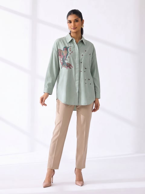 Floral Embroidered Button Down Shirt