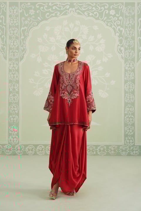 Mina Chanderi Satin Embroidered Matching Set