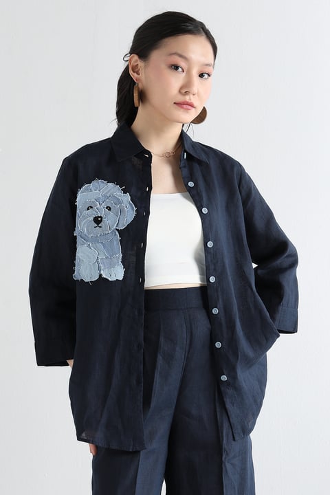 Navy Denim Dog Emb Shirt