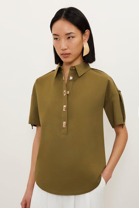 Techno Cotton Woven Short Sleeve Hardwear Detail Shirt
