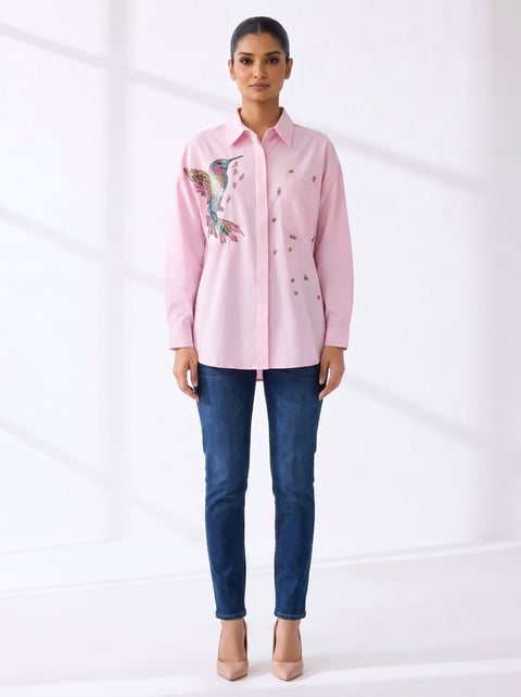 Floral Embroidered Button Down Shirt