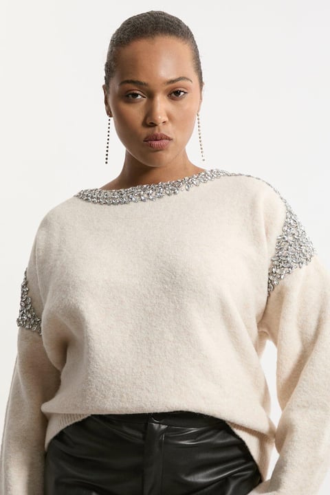 Embellished Trim Cosy Knit Jumper