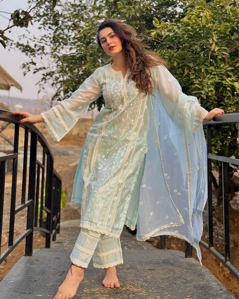 Mint Green Chanderi Embroidered Straight Suit Set