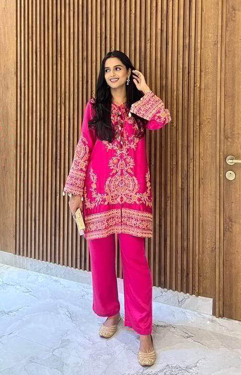 Noor Hot Pink Fusion Embroidered Set