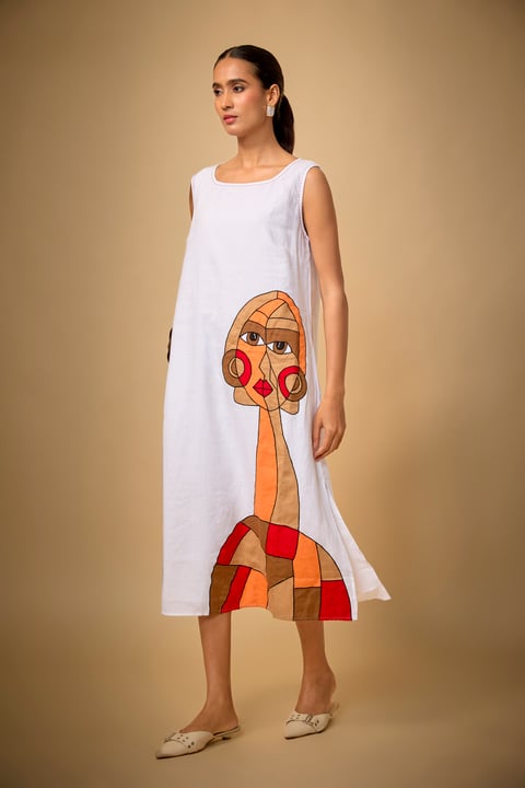 White Face Emb Dress