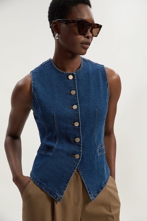 Denim High Neck Waistcoat