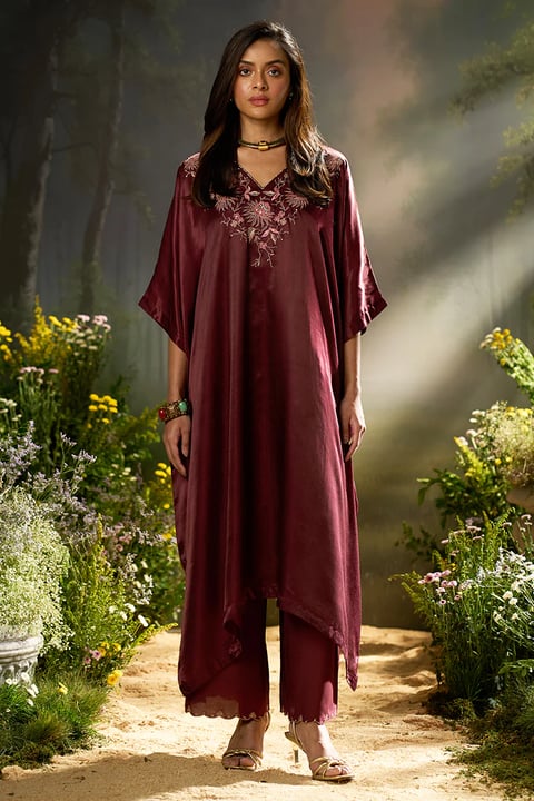 Tawny Port Silk Kaftaan Co-ord Set