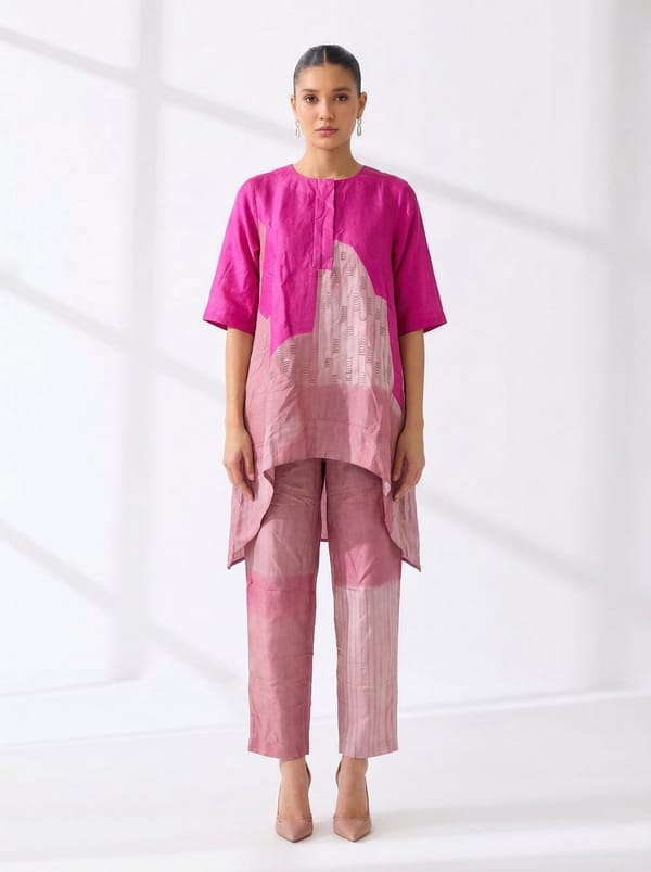 Pink Dupion Silk Tunic and Pant Co-ord Set — CLOS