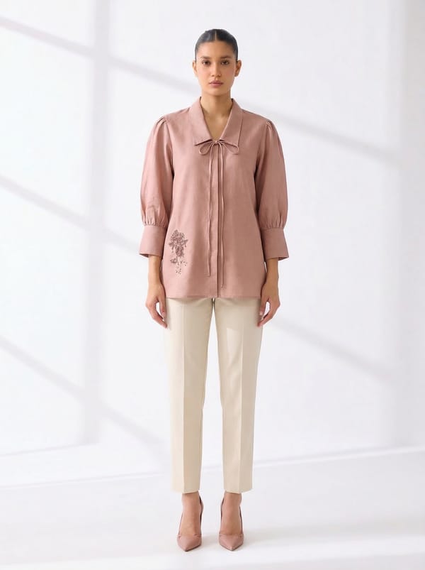 Dusty Pink Cotton Muslin Tie-Up Neck Longline Top — Basanti Kapde aur Koffee
