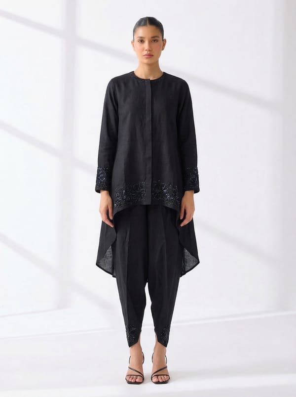 Black Sequin Work Tunic+Pants — Linen Bloom