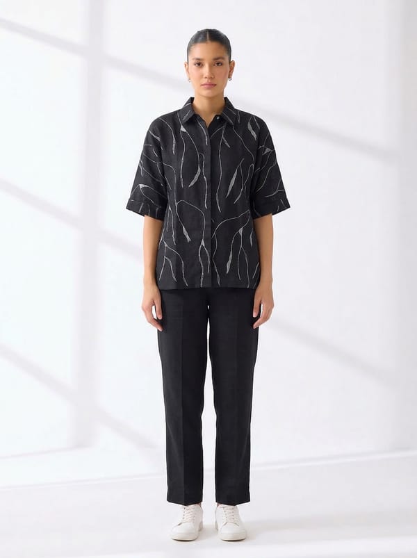 Black Zari Shirt+Pants — Linen Bloom