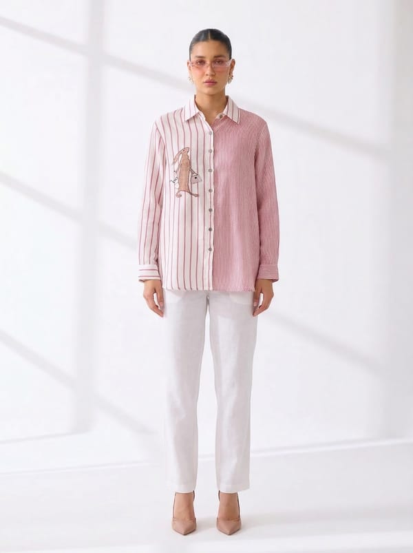 Pink Striped Linen Relaxed-Fit Button-Down Shirt — Linen Bloom