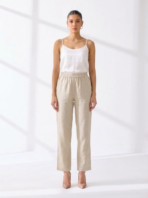 Beige Linen Relaxed Straight-Leg Trousers — Linen Bloom