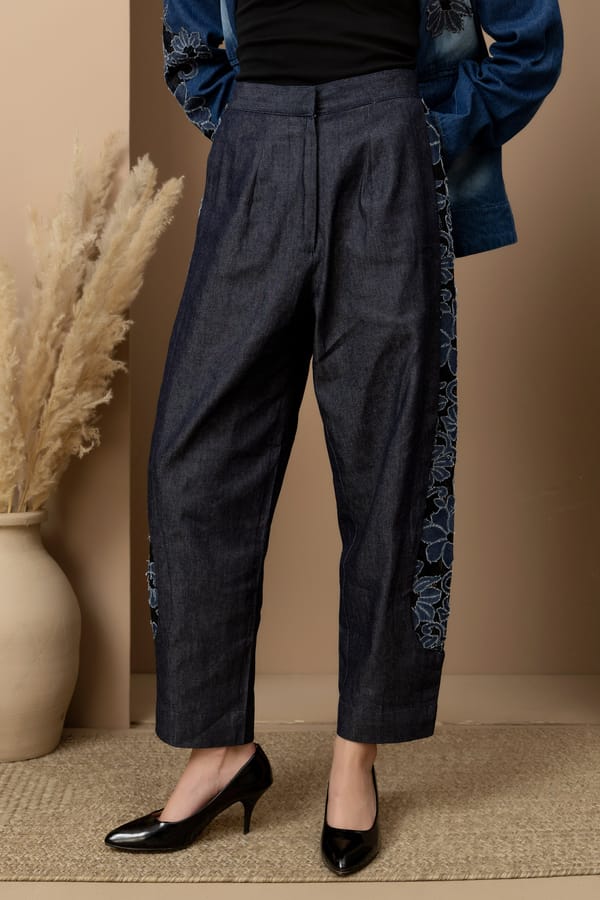 Jane Dark Denim Lace Barrel Jeans — Rhe-Ana