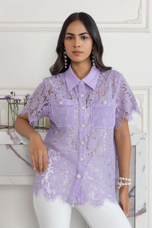 Misty Lilac French Lace Top — DAREISS