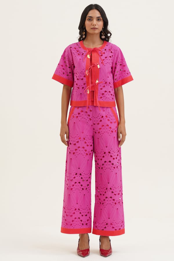 Pink Schiffli Cutwork Boxy Top with Front Tie-Ups — STITCH STORIES