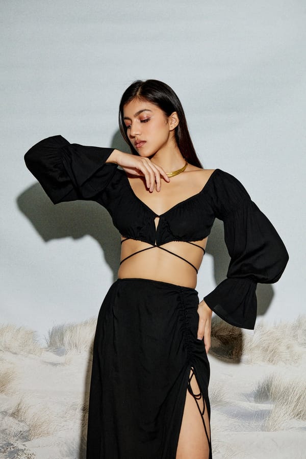 Off Shoulder Crop Top with Crossover Drawstring — The Clothing Factory