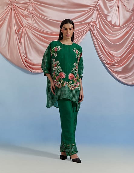 Forest Green Floral Print Kurta and Pant Co-ord Set — Pozruh