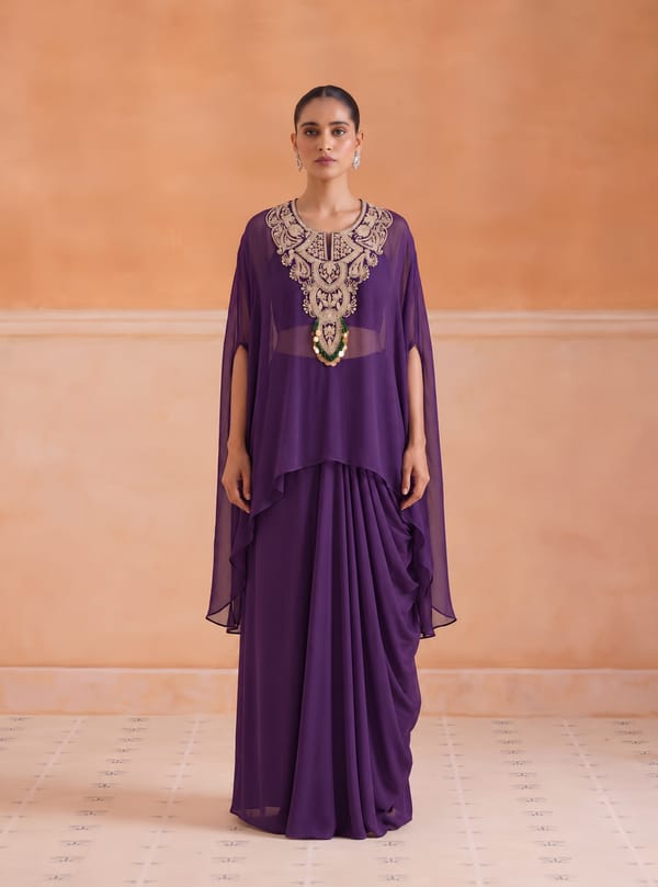Purple Naaz Embroidered Viscose Kurta Set — ROOP RANG