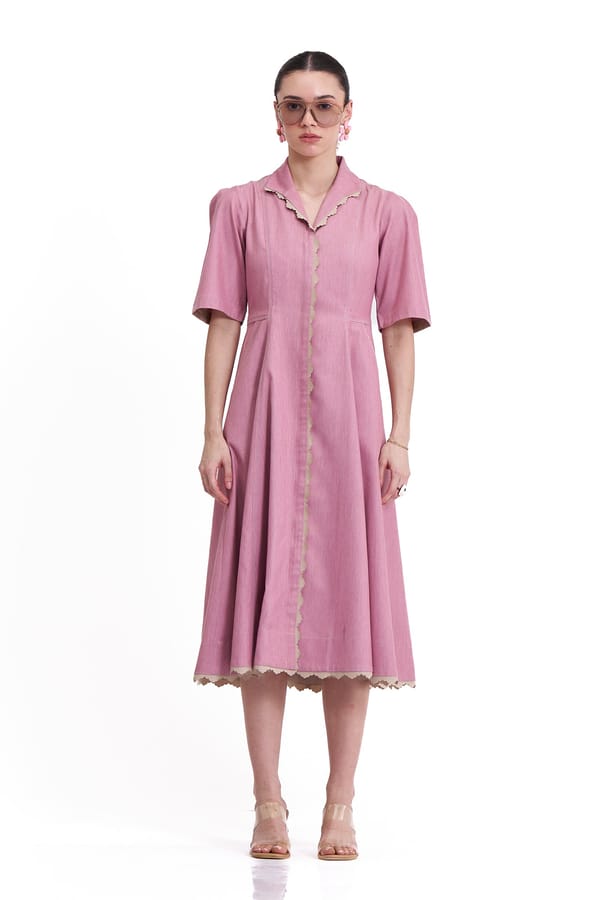 Rosewood Denim Fit and Flare Midi Dress with Zip Front — Our Love