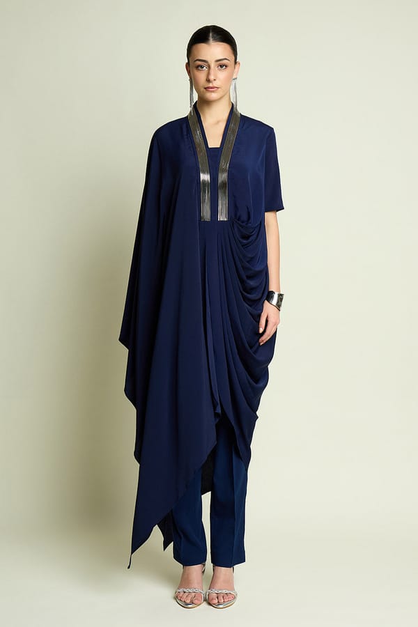 Navy Draped Tunic Set — Aakaar