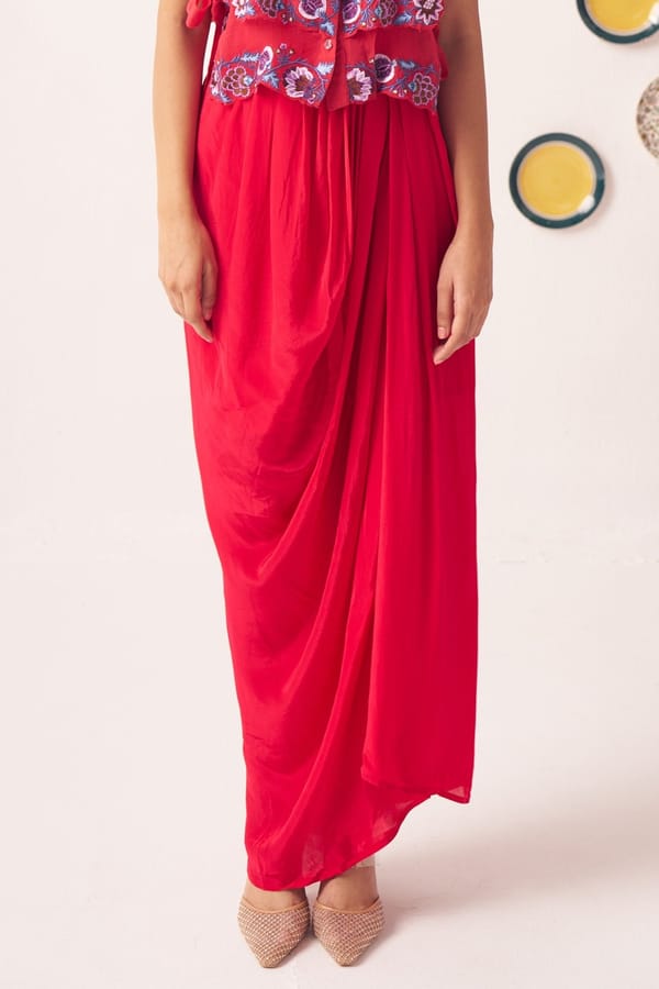 Red Draped Maxi Skirt with Side Slit — Western Era