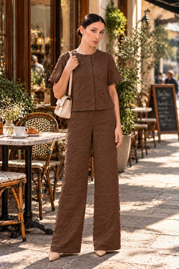 Brown Velisea Coord Set — Pleats by Aruni