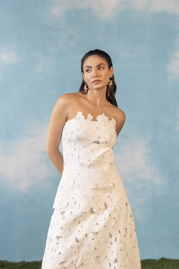 White Strapless Floral Lace Tube Top with Cutwork Edges — Araish