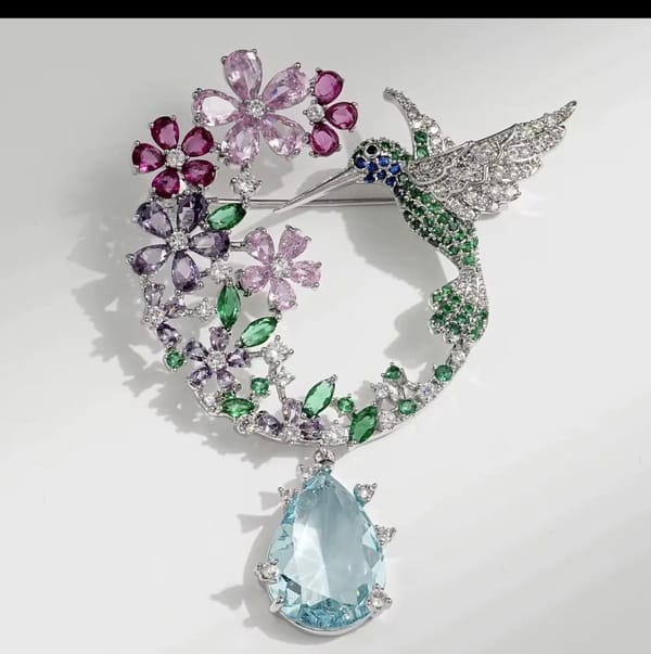Crystal Hummingbird & Floral Wreath Brooch — Queens Closet by Neha