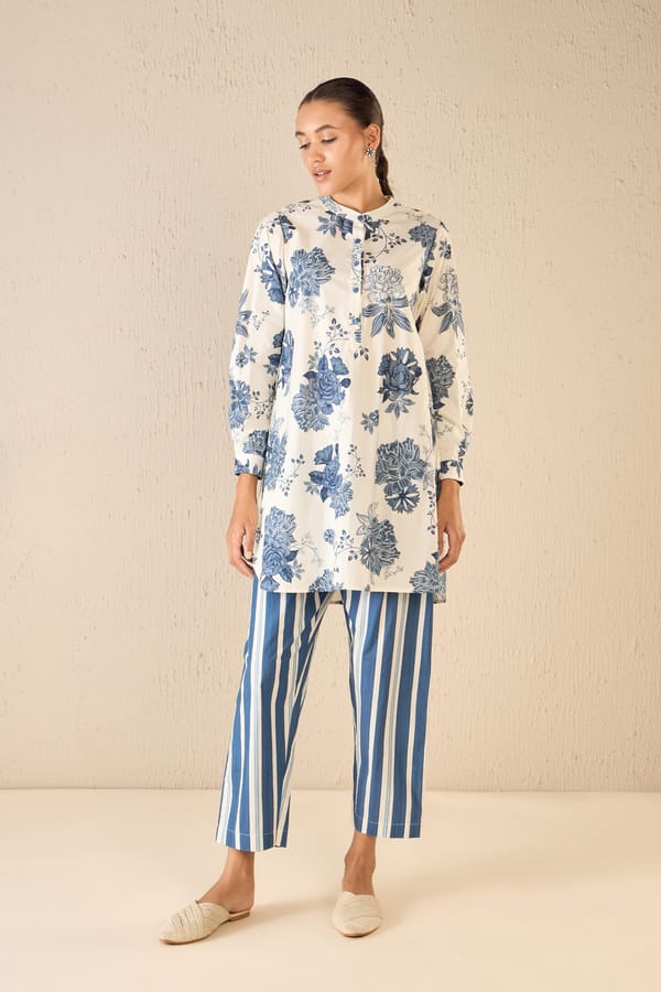 Floral Fantasy: Blue Line Floral Tunic — SHIVANI BHARGAVA