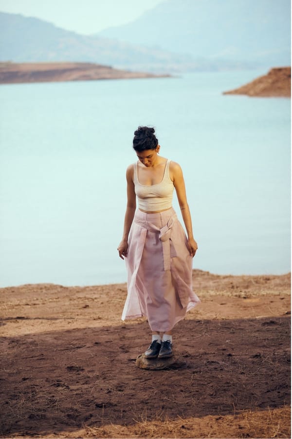 Dusky Pink Layered Drape Midi Skirt with Knot Detail — Unrush