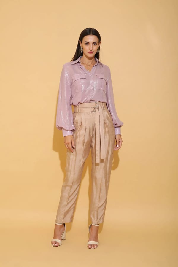 Lilac Sequinned Georgette Button-Down Shirt — Torqadorn