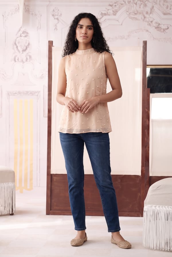 Peach Pearl Embroidered Top — Basanti Kapde aur Koffee