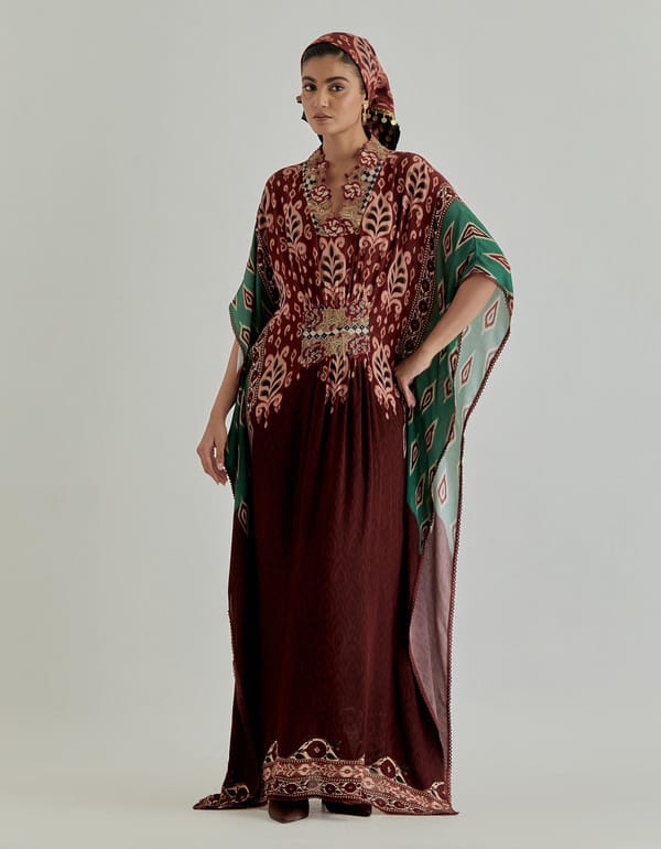 Multicolor Jaspe Long Kaftan Dress — Kavita Bhartia