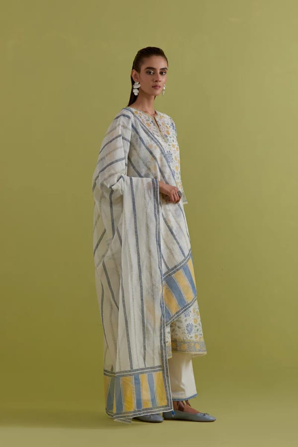 Off White Hand Block Printed Straight Kurta Set — Upavita