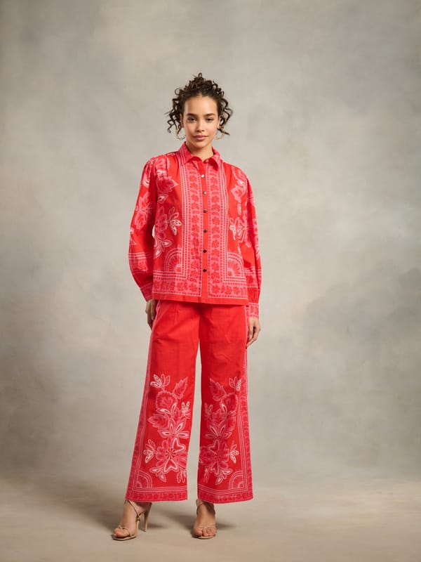 Red Scarf Print Cotton Shirt with Full Sleeves — Style Island